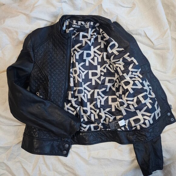 DKNY Women's Leather Motorcycle Jacket with Logo Lining - Size M - Picture 5 of 10